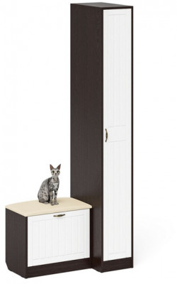 Прихожая П-6 Компоновка № 39, венге/фасады МДФ белое дерево фрезеровка прованс