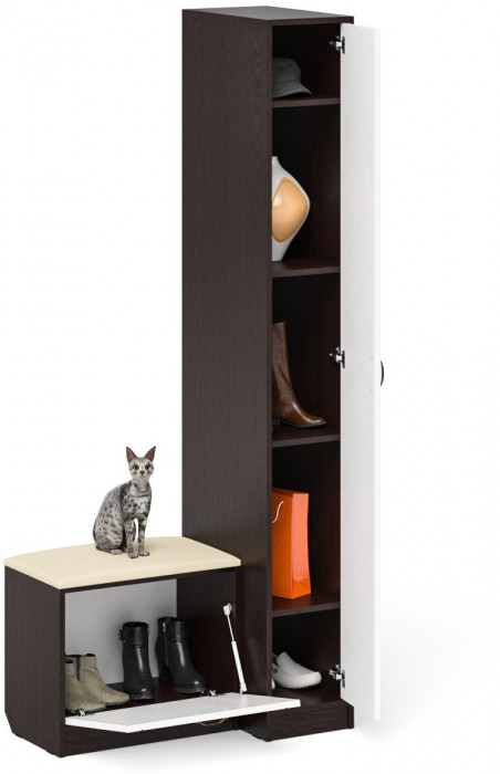 Прихожая П-6 Компоновка № 39, венге/фасады МДФ белое дерево фрезеровка прованс