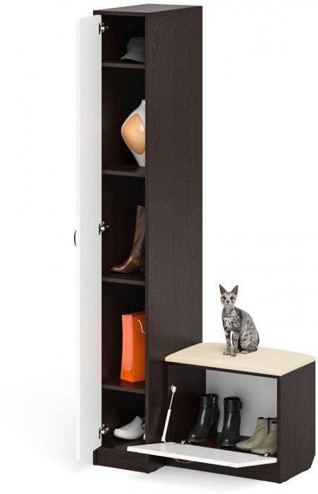 Прихожая П-6 Компоновка № 39, венге/фасады МДФ белое дерево фрезеровка прованс