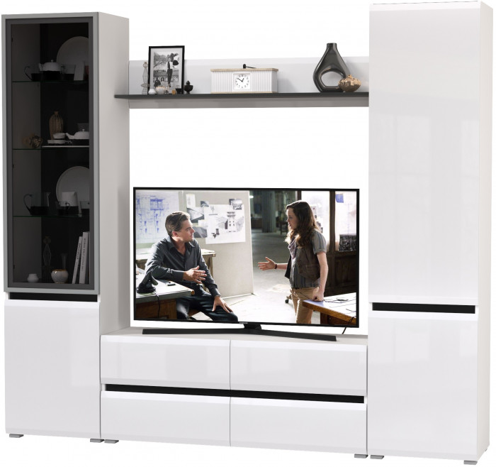 Сидней Комплектация № 050, корпус белый/чёрный/фасады МДФ белый глянец