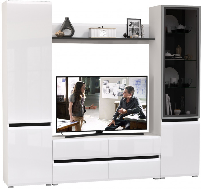 Сидней Комплектация № 050, корпус белый/чёрный/фасады МДФ белый глянец