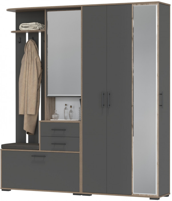 Прихожая Домино 5, цвет дуб крафт табачный/графит, ШхГхВ 188х36х202 см., универсальная сборка