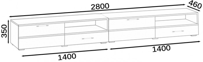 Тумба под ТВ Ларго 1, корпус белый/фасады МДФ графитово-серый глянец