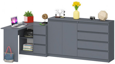 Мори компьютерный стол МС-16 правый + Комод МК1600.1, графит