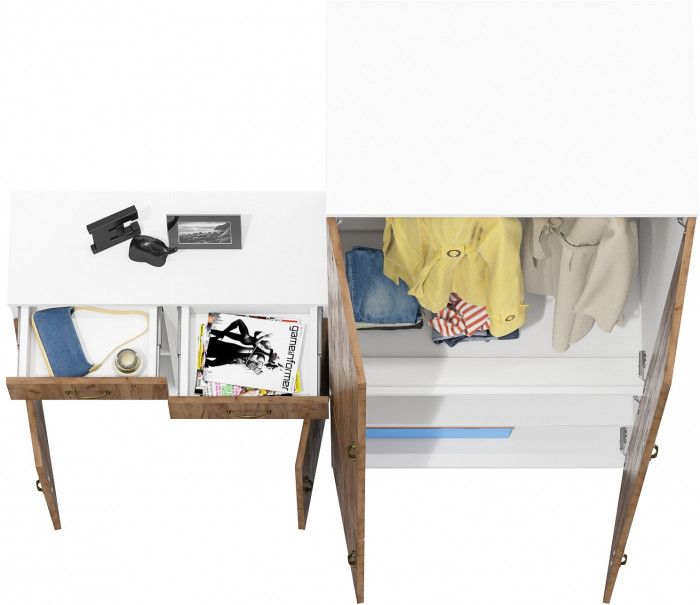 Лидер-8 Шкаф МД 19Б + Тумба МД 3.15 + Тумба МД 3.15, цвет белый шагрень/крафт золото, ШхГхВ 160х50х190 см., универсальная сборка