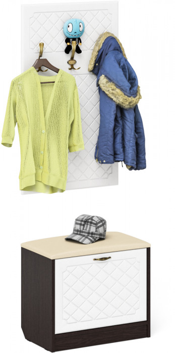 Прихожая П-6 Тумба + Вешалка, цвет венге/фасады МДФ белое дерево фрезеровка ромб, ШхГхВ 60х35х200 см.