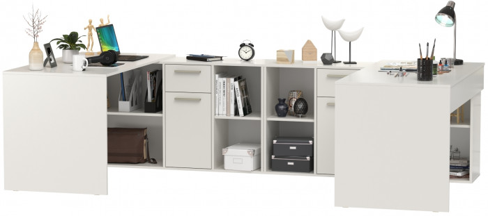 Лайт Стол письменный 03.245F + 03.245F, цвет белый шагрень, ШхГхВ 342,7х136х75,2 см.(угловой) или 407х68х75,2 см.(прямой), универсальная сборка