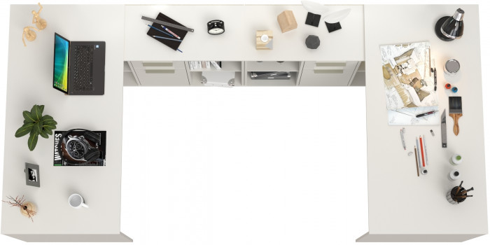 Лайт Стол письменный 03.245F + 03.245F, цвет белый шагрень, ШхГхВ 342,7х136х75,2 см.(угловой) или 407х68х75,2 см.(прямой), универсальная сборка