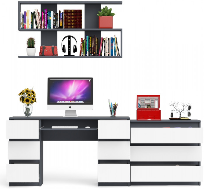 Мори компьютерный стол МС-2 + Комод МК800.1 + Полка 1200, графит/белый