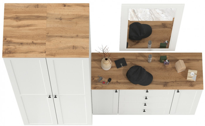 Остин Прихожая 32, цвет белый шагрень/дуб крафт золотой, ШхГхВ 200х54,3х229,6 см., универсальная сборка