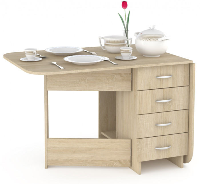 Глория 606М Стол-книжка с ящиками, цвет дуб сонома, ШхГхВ 182х78х75 см. 42х78х75 см. сложенный