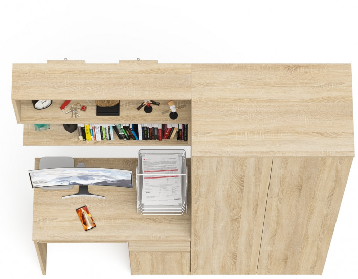 Мори компьютерный стол МС-1 правый + Шкаф МШ800.1 + Полка 900, дуб сонома