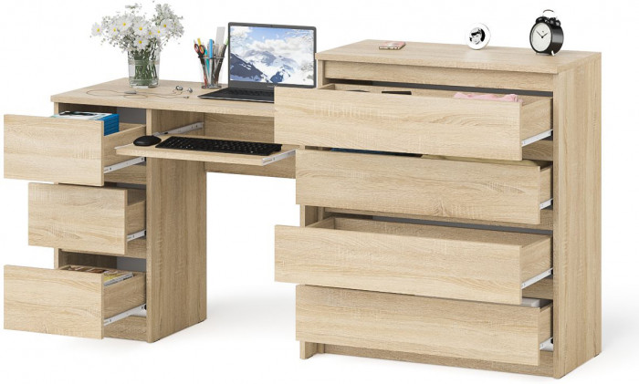 Мори компьютерный стол МС-6 левый + Комод МК800.4, дуб сонома