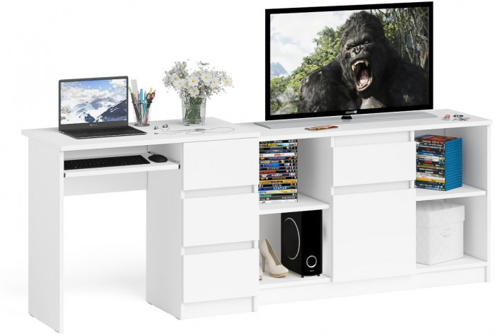 Мори компьютерный стол МС-6 правый + Тумба МТВ1204.1, белый