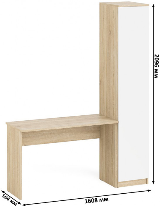 Мори письменный стол МСП1200.1 + Пенал МШ400.1, дуб сонома/белый