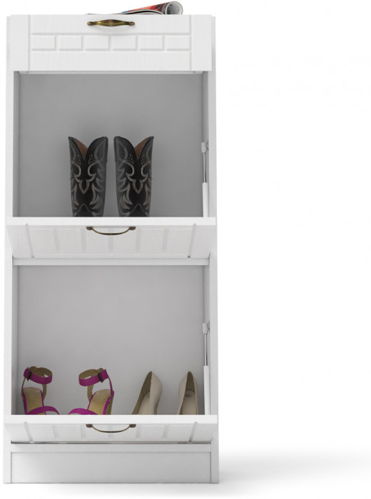 Прихожая П-6 Тумба для обуви 2 секции, белая шагрень/фасады МДФ белое дерево фрезеровка прованс