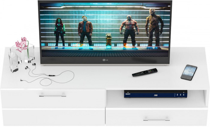 Тумба под ТВ Ларго 1, корпус белый/фасады МДФ белый глянец