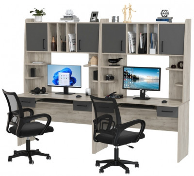 Два стола рабочих 6-0604 Бета + два кресла 103 чёрных, дуб крафт серый/графит