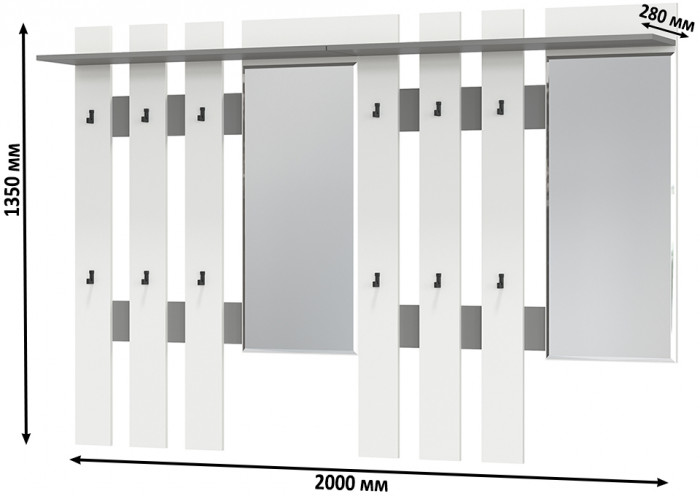 Лира ГК 2-3814+2-3814графбел Вешалка с зеркалом, графит/белый