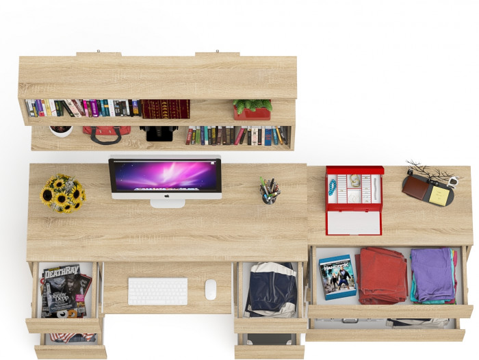 Мори компьютерный стол МС-2 + Комод МК800.1 + Полка 1200, дуб сонома