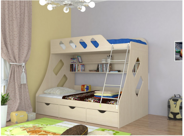 Дельта-20.01 Детская двухъярусная кровать с лестницей (Салатовый, Белый)