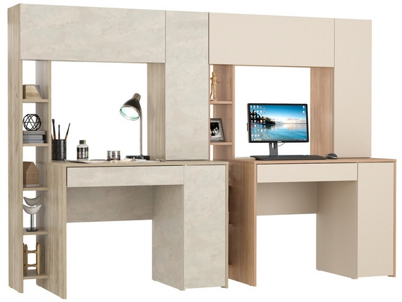 КР100 Два стола компьютерных Комфорт 12.71, цвет дуб крафт серый/шёлковый камень/гикори рокфорд натуральный/сатин, 233,4х60,2х165,4 см., НЕ ун. сб.