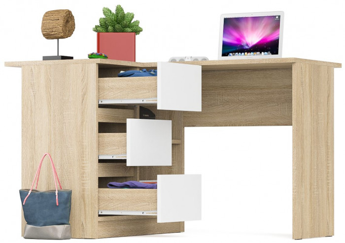 Мори компьютерный стол МС-16 левый, дуб сонома/белый