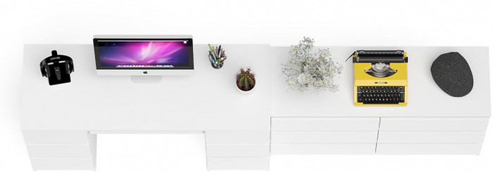 Мори компьютерный стол МС-2 + Комод МК1200.6, белый