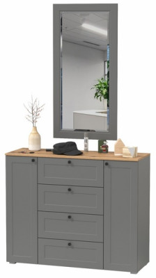 Остин 16.221 Комод + 17.03 Зеркало, серый графит/дуб крафт золотой