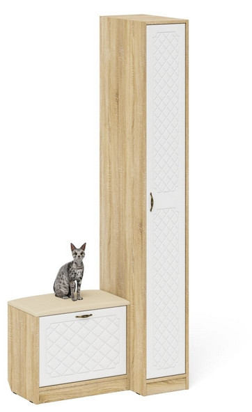 Прихожая П-6 Компоновка № 39, дуб сонома/фасады МДФ белое дерево фрезеровка ромб