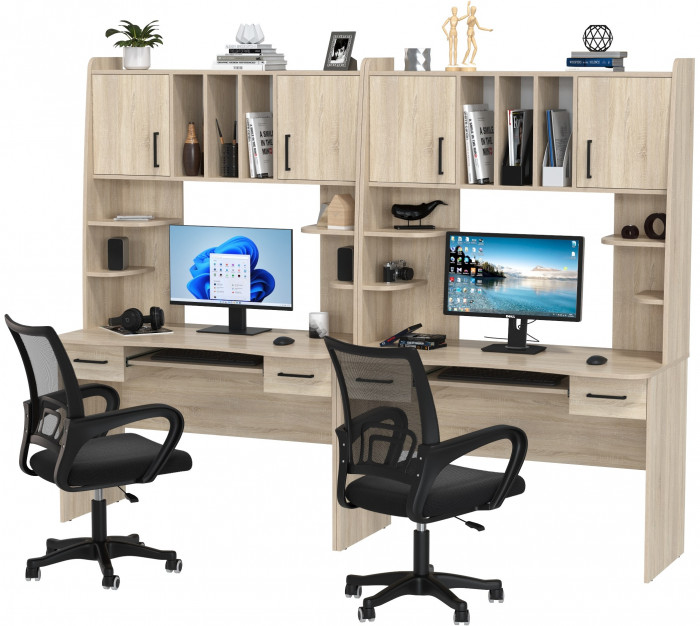 Два стола рабочих 6-0604 Бета + два кресла 103 чёрных, дуб сонома