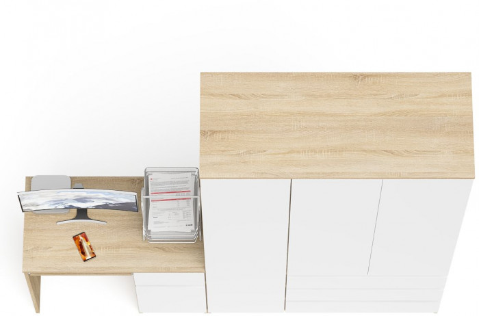 Мори компьютерный стол МС-1 правый + Шкаф МШ1200.1, дуб сонома/белый
