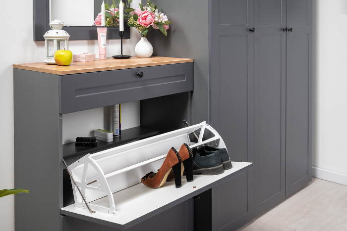 Остин 16.221 Комод + 16.121 Тумба для обуви + 16.121 Тумба для обуви, серый графит/дуб крафт золотой