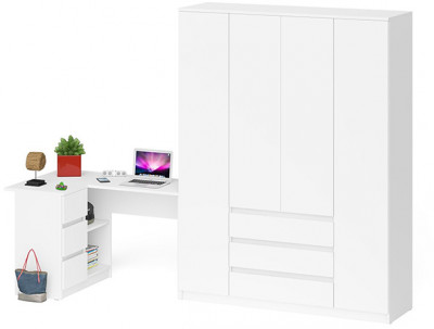 Мори Стол компьютерный МС-16 левый + Шкаф МШ1600.1, цвет белый, ШхГхВ 284,8х84,9х209,6 см., выдвижные ящики слева, НЕ универсальная сборка
