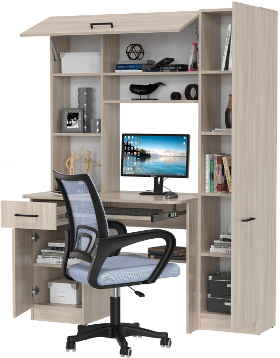 Стол 6-0603 Альфа + кресло 103 серое, цвет ясень шимо светлый, ШхГхВ 137х61х181 см., универсальная сборка