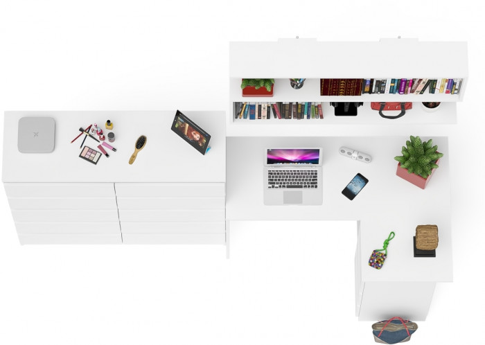 Мори компьютерный стол МС-16 правый + Комод МК1200.10 + Полка 1200, белый