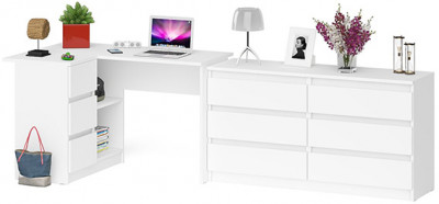 Мори компьютерный стол МС-16 левый + Комод МК1380.6, белый