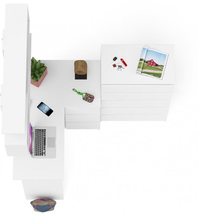 Мори компьютерный стол МС-16 правый + Комод МК700.5 + Полка 1200, белый