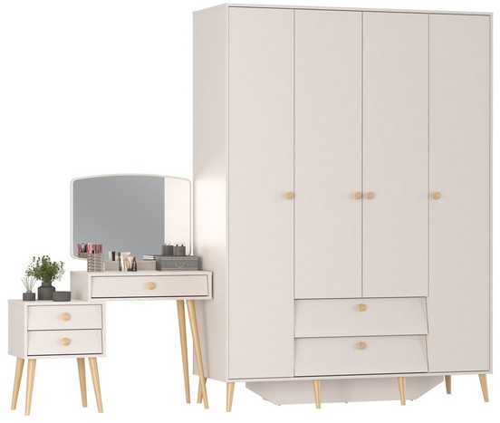 Афина Спальня Шкаф 4-х дверный + Трюмо, цвет кашемир серый, ШхГхВ 160х56,3х220 + 105х38,6х129 см., универсальная сборка