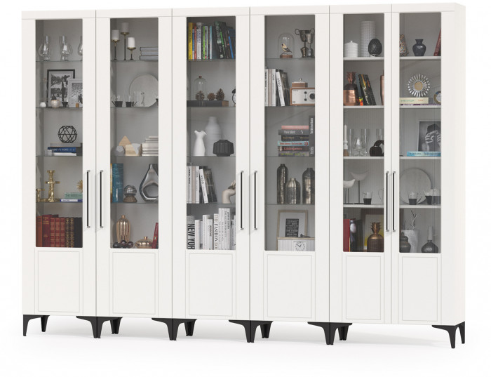 Валенсия Гостиная № 133, цвет ЛДСП белый шагрень/МДФ белый шагрень, ШхГхВ 304,1х38,1х225,2 см., универсальная сборка