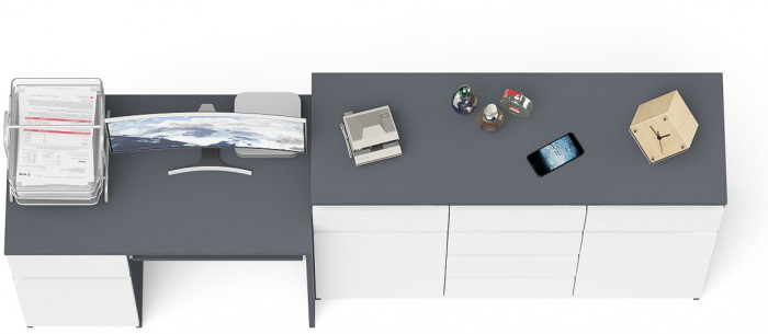 Мори Стол компьютерный МС-1 левый + Комод МК1200.4, цвет графит/белый, ШхГхВ 210,4х50х94 см., выдвижной ящик слева, НЕ универсальная сборка