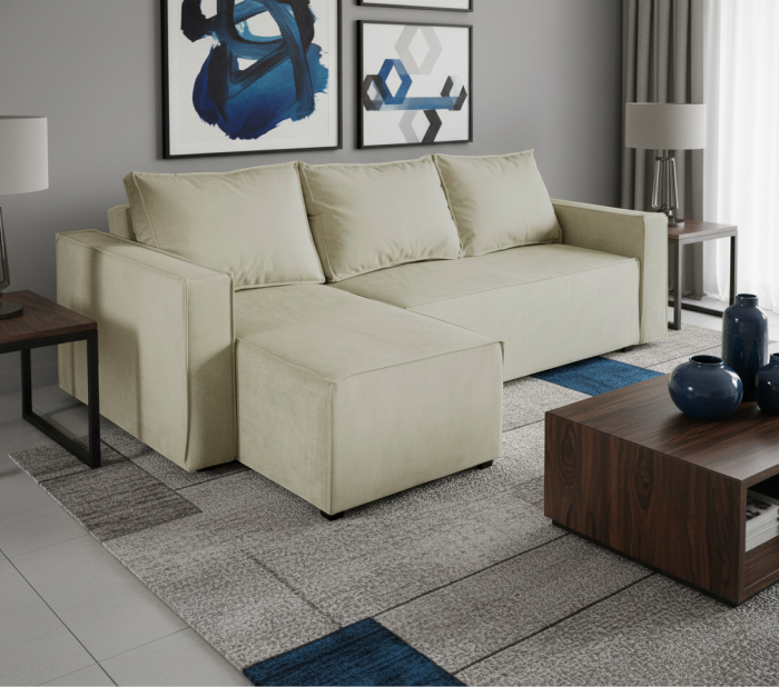 Угловой диван-кровать Лофт Люкс, еврокнижка, 143х206, велюр бежевый