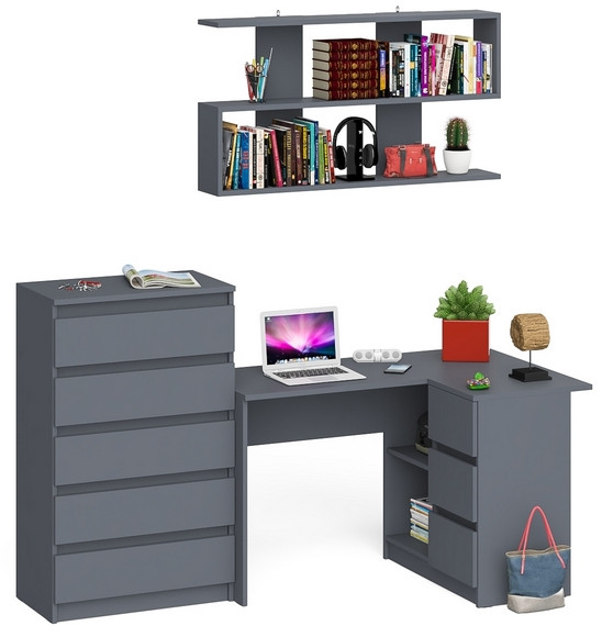 Мори компьютерный стол МС-16 правый + Комод МК700.5 + Полка 1200, графит