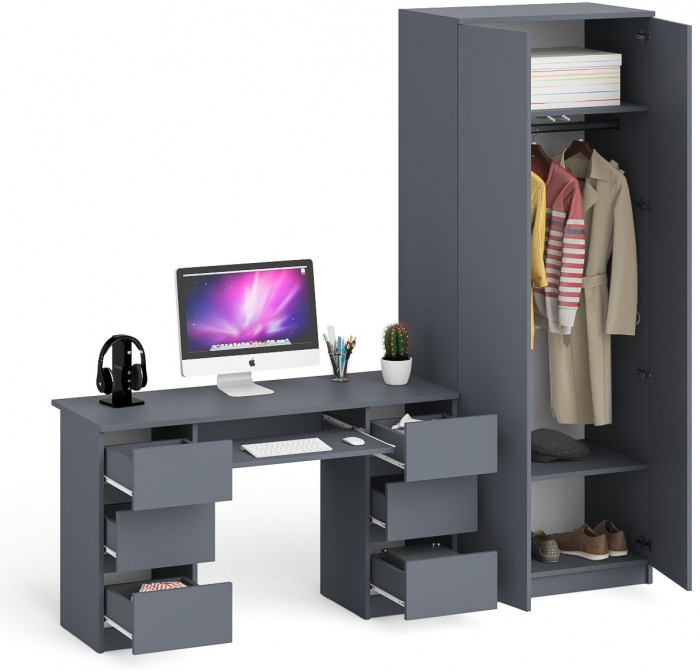 Мори компьютерный стол МС-2 + Шкаф МШ800.1, графит