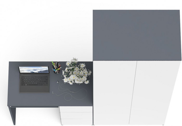 Мори компьютерный стол МС-6 правый + Шкаф МШ800.1, графит/белый