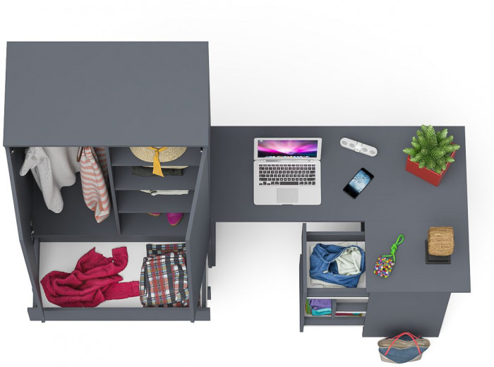 Мори Стол компьютерный МС-16 правый + Шкаф МШ900.1, цвет графит, ШхГхВ 214,8х84,9х179,6 см., выдвижные ящики справа, НЕ универсальная сборка