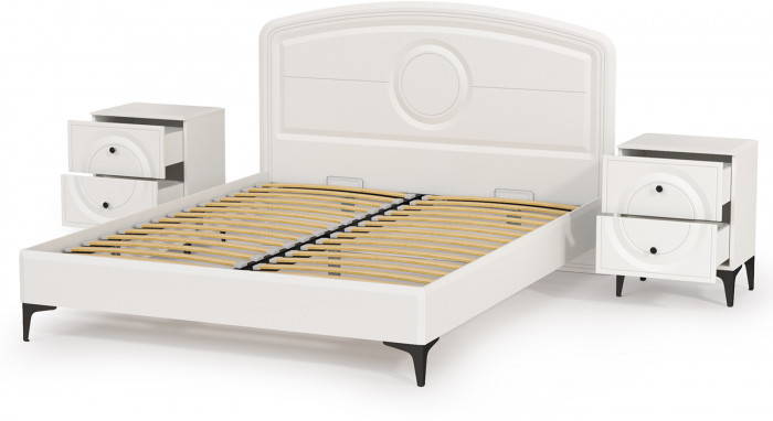 Валенсия Спальня 11.36.01 Кровать + ортопед + две 13.291 Тумбы, цвет ЛДСП белый шагрень/МДФ белый шагрень, ШхГхВ 270х204х115,3 см, 1600х2000 мм., б/м