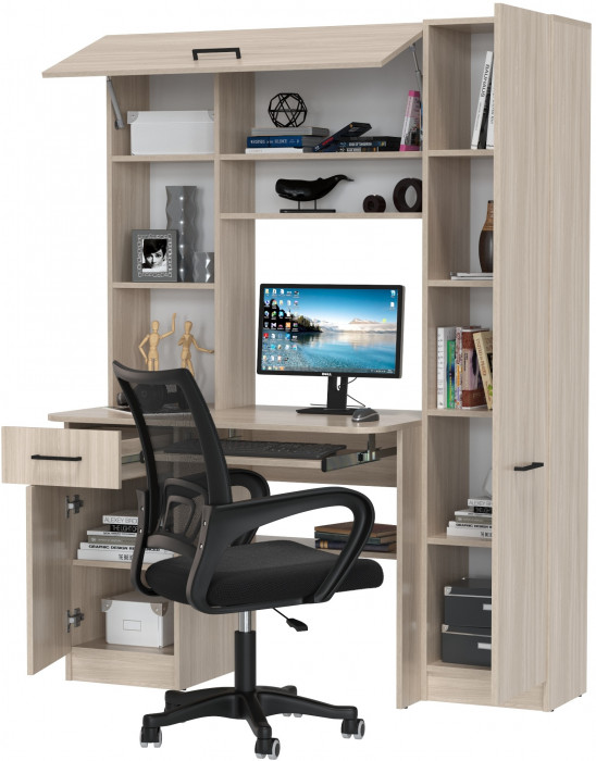 Стол 6-0603 Альфа + кресло 103 чёрное, цвет ясень шимо светлый, ШхГхВ 137х61х181 см., универсальная сборка