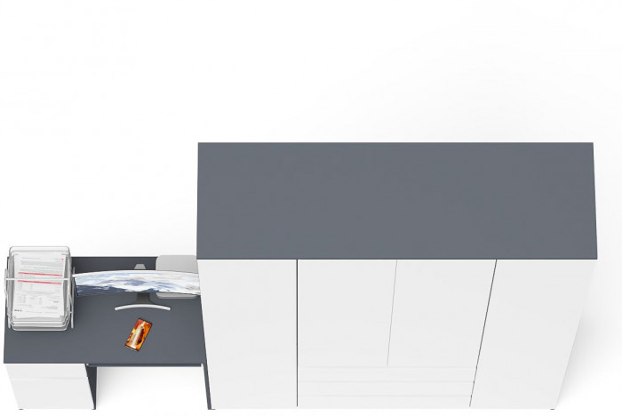 Мори компьютерный стол МС-1 левый + Шкаф МШ1600.1, графит/белый