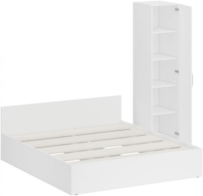 Кровать 1800 + Пенал Стандарт, цвет белый, ШхГхВ 183,5х203,5х70 + 45х52х200 см., сп.м. 1800х2000 мм., без матраса, основание есть